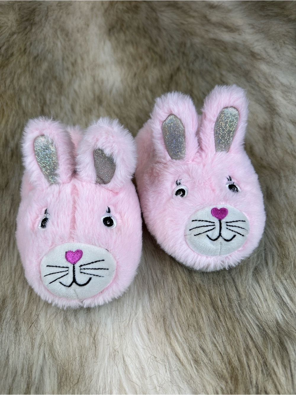 Robeez Pink Bunny Light Up Slippers Girls Fuzzy Sparkle Size 9/10